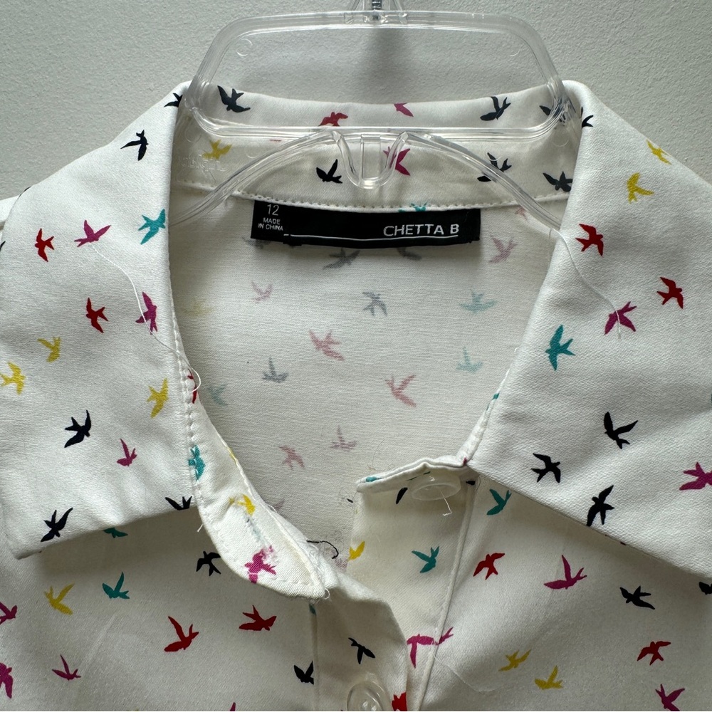 NWT Chetta B White Bird Print Sleevelss Button Down Front Closure Dress Size 12 - Picture 5 of 9